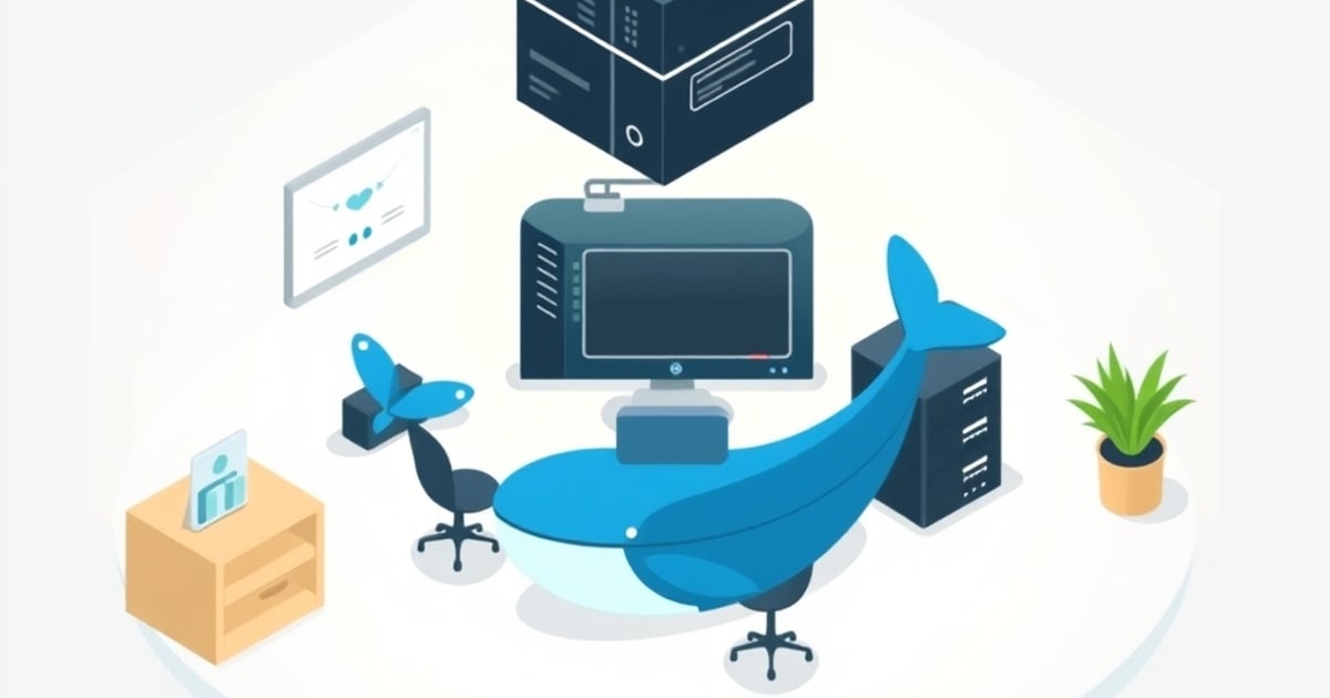 Isometric illustration of networked containers representing Nextcloud, Pi-hole, Vaultwarden, and other self-hosted services
